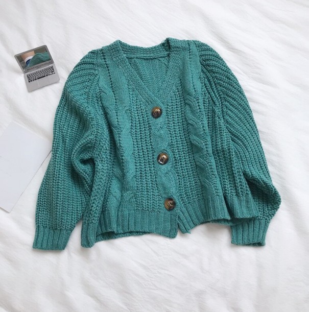 Pull en tricot pour femme avec boutons G209 vert foncé