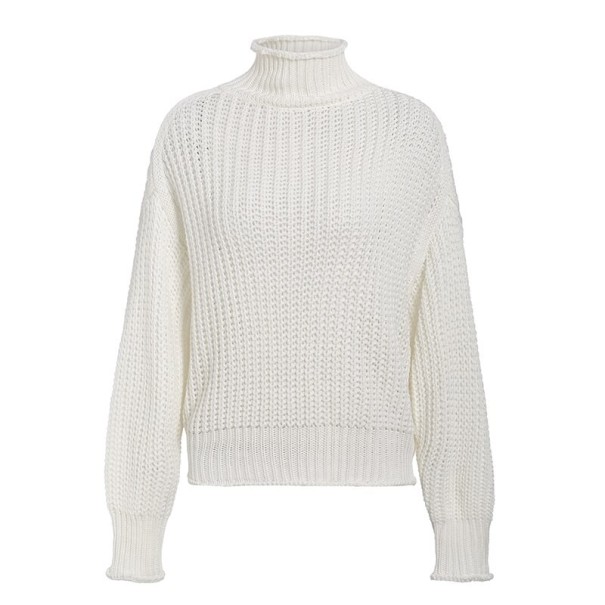 Pull en tricot pour femme avec col roulé blanc