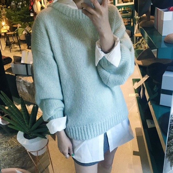 Pull en tricot pour femmes G229 turquoise