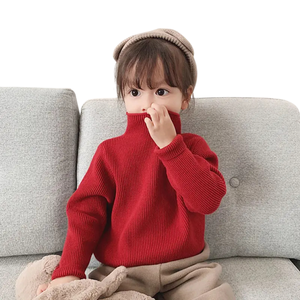 Pull en tricot pour fille avec col roulé Manches longues Uni Pull chaud pour bébé Viscose Coton Différentes couleurs Pull pour enfants automne et hiver rouge 3