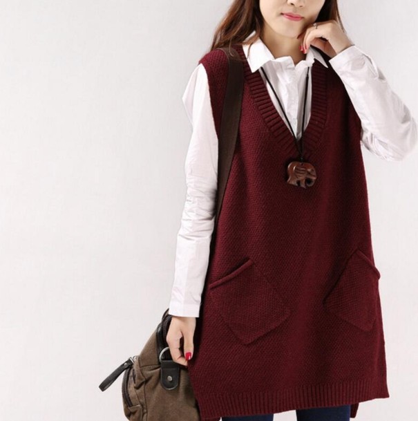 Pull en tricot sans manches pour femmes bordeaux