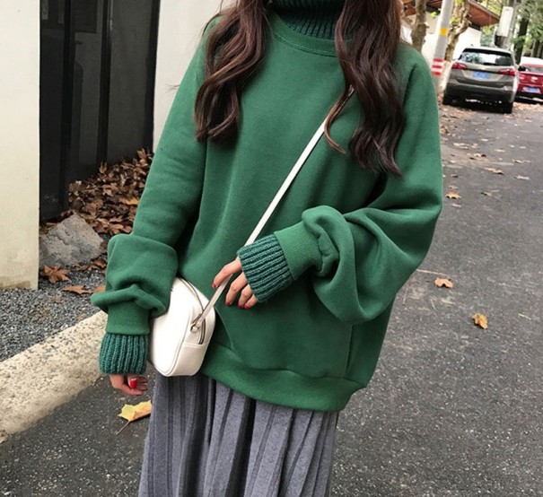 Pull femme à col roulé vert M