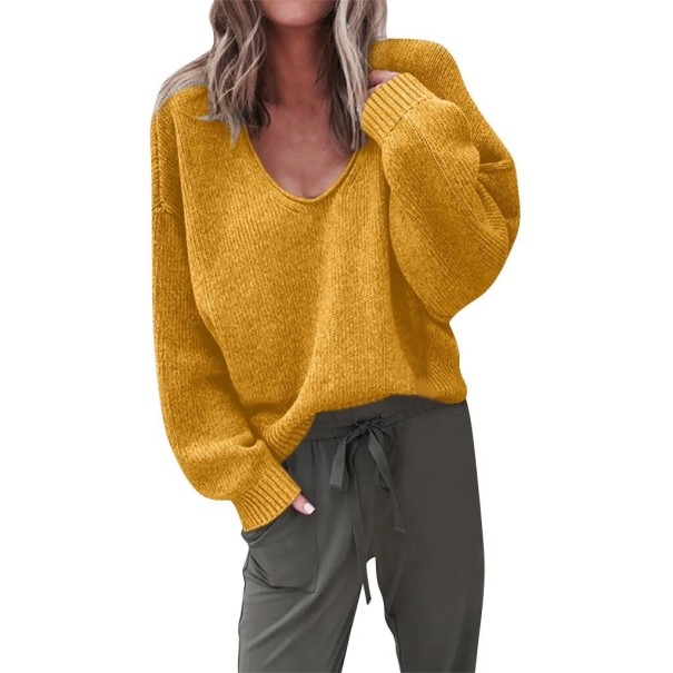 Pull femme à décolleté plongeant moutarde M