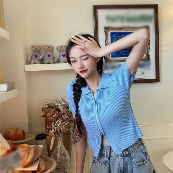 Pull femme à manches courtes A2951 bleu