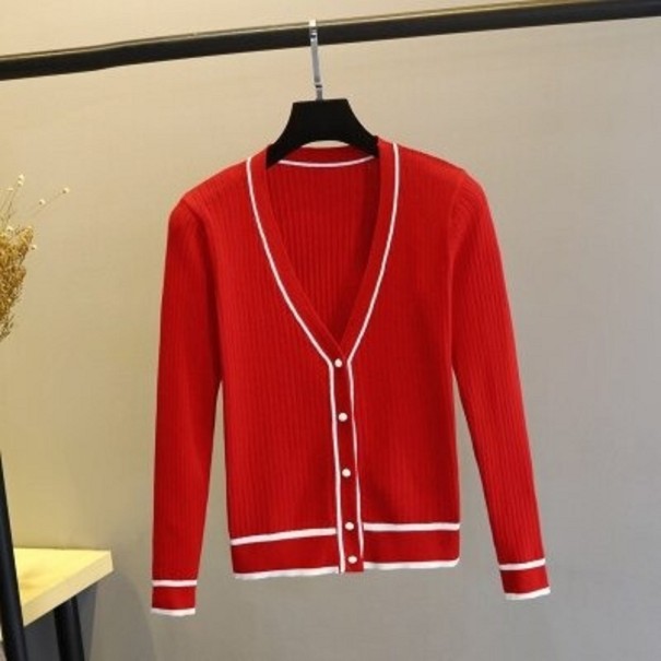 Pull femme à rayures et boutons rouge XL