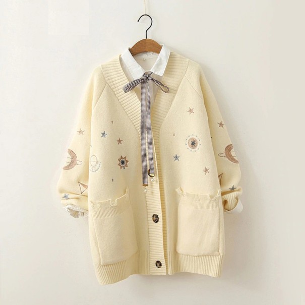 Pull femme avec boutons et poches A2331 crème