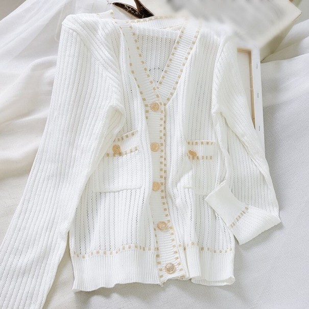 Pull femme avec boutons G347 blanc