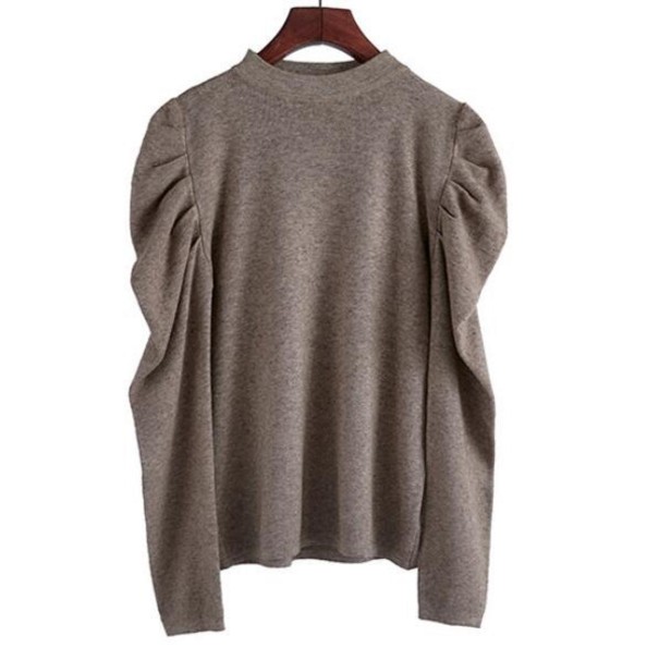 Pull femme avec des manches bouffantes café