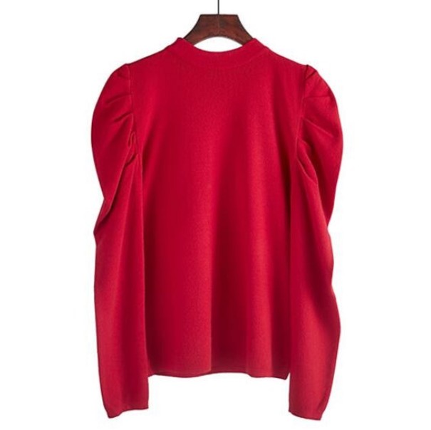 Pull femme avec des manches bouffantes rouge