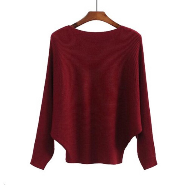 Pull femme avec des manches chauve-souris bordeaux