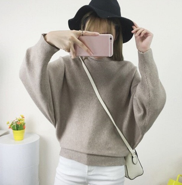 Pull femme avec des manches chauve-souris kaki