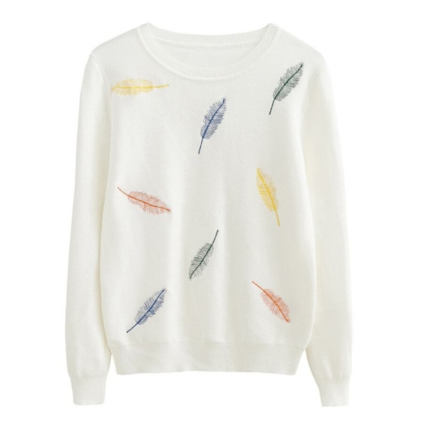 Pull femme avec des plumes blanc