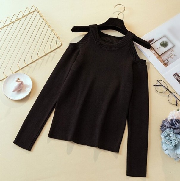 Pull Femme avec Épaules Dégagées noir