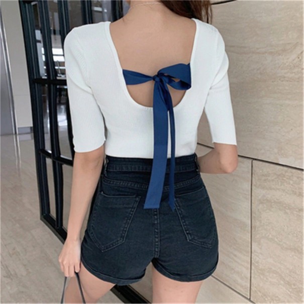 Pull Femme avec Nœud A2342 blanc