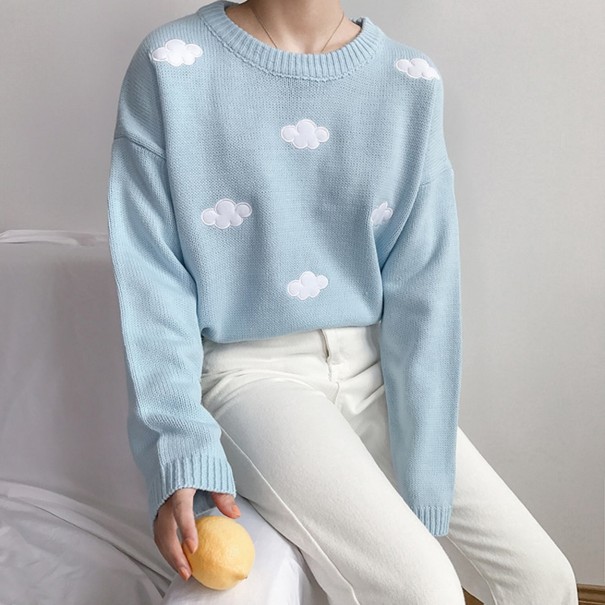 Pull Femme avec Nuages bleu clair