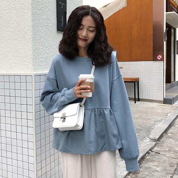 Pull femme avec volants bleu L