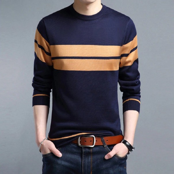 Pull homme à rayures F207 bleu foncé M