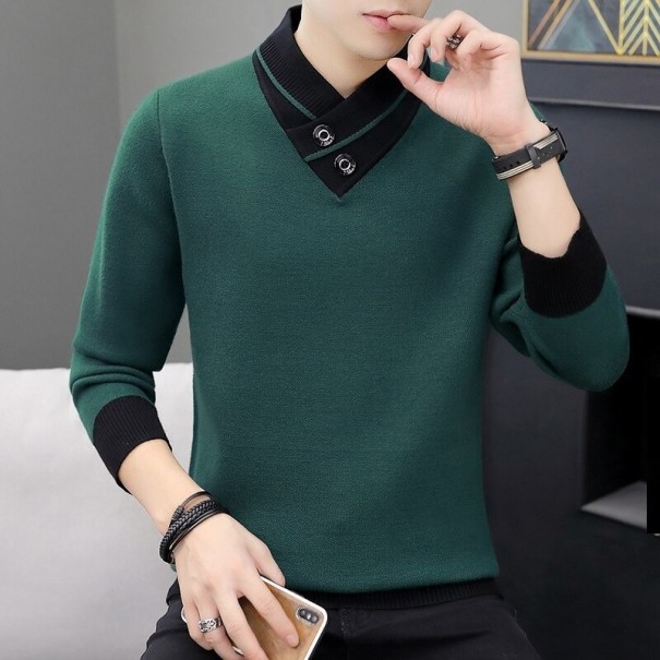 Pull homme avec col F227 vert foncé M