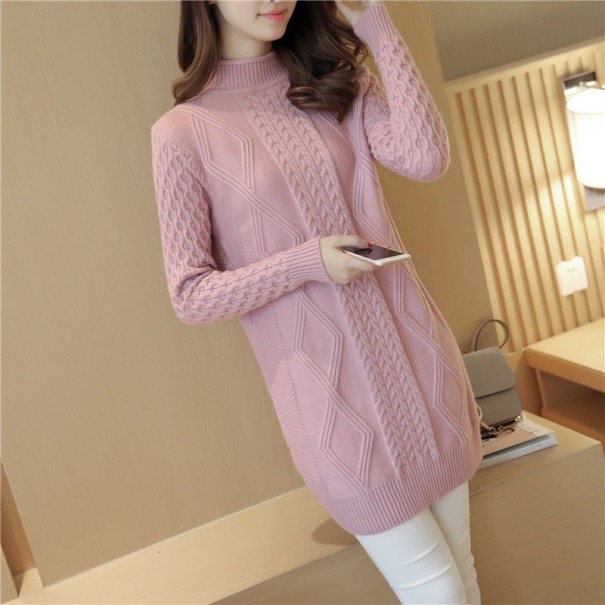 Pull long pour femme avec col roulé rose L