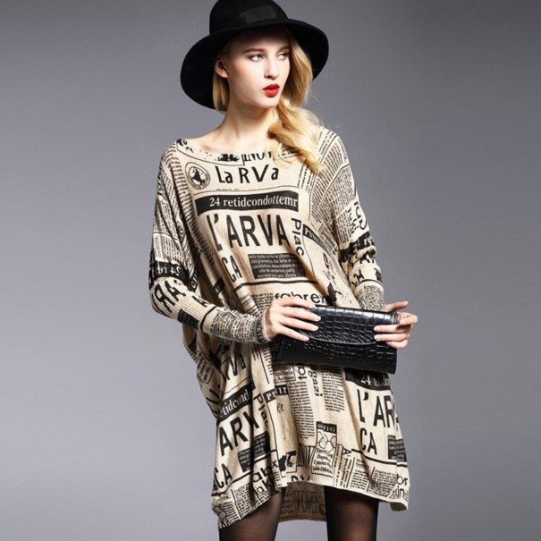 Pull long pour femme avec imprimé de journal 3