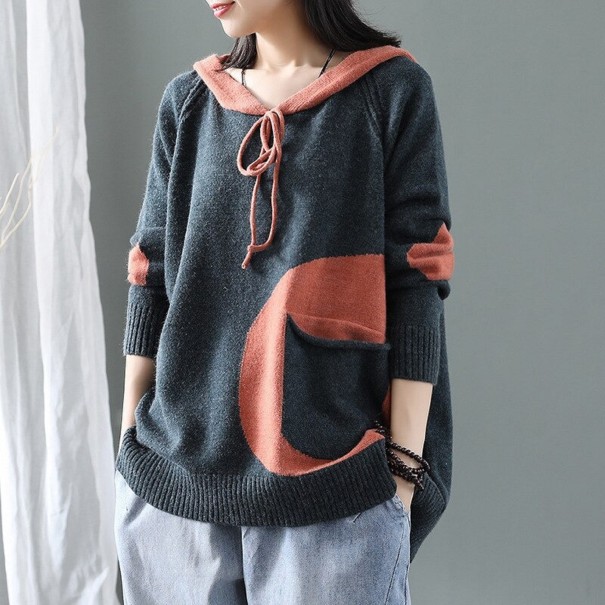 Pull oversize pour femmes avec capuche gris foncé