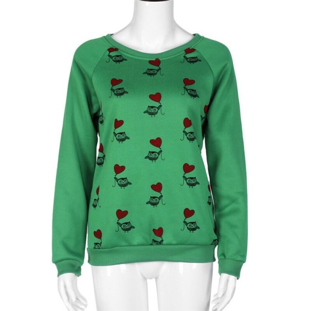 Pull pour femmes avec des hiboux vert XS