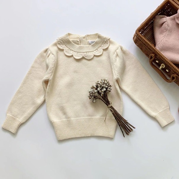 Pull pour fille avec col L601 crème 3