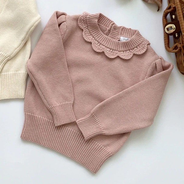 Pull pour fille avec col L601 vieux rose 4