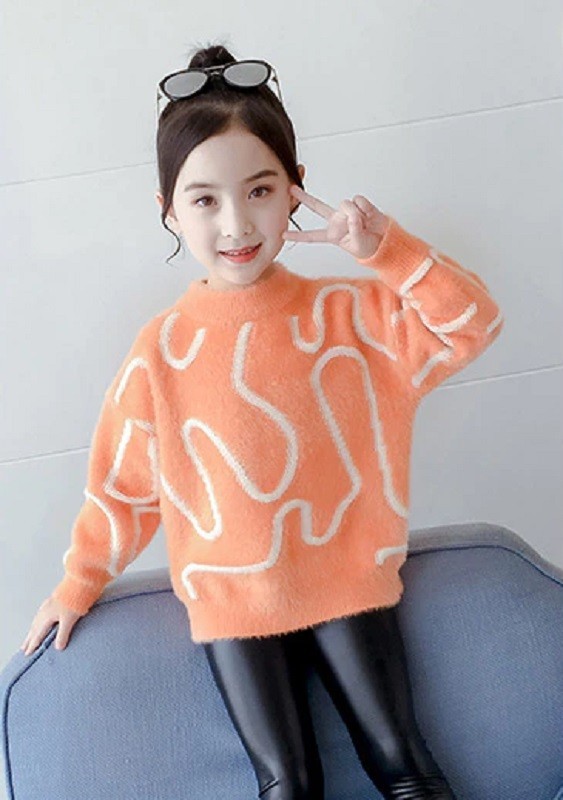 Pull pour fille L636 orange clair 9