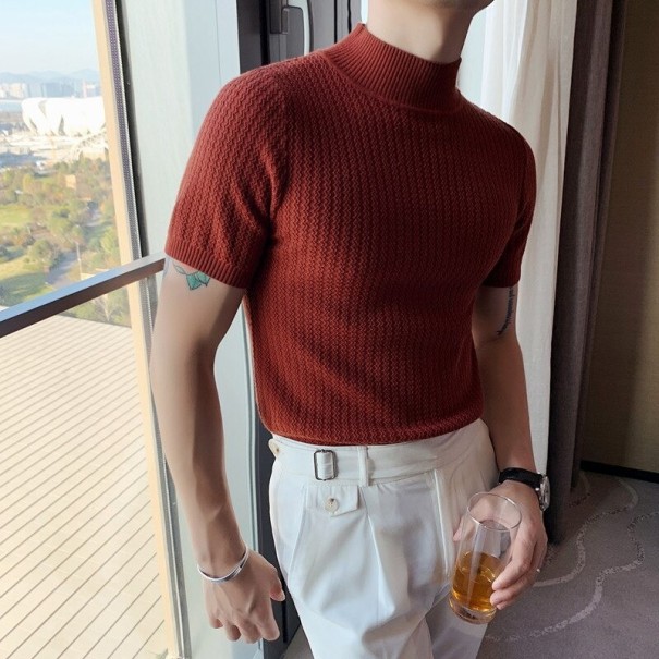 Pull pour homme à manches courtes brique M