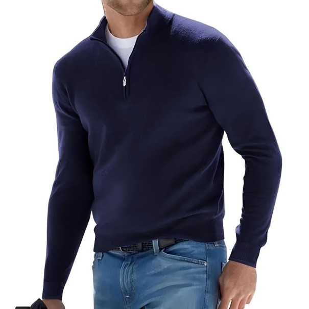 Pull pour homme à manches longues Pull en tricot uni avec zip demi-long Col en V Pull élégant Différentes couleurs bleu foncé XXS