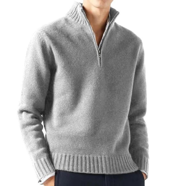 Pull pour homme avec col roulé et zip demi-long Pull en maille uni avec décolleté en V Pull élégant pour l'automne et l'hiver Différentes couleurs gris clair XS