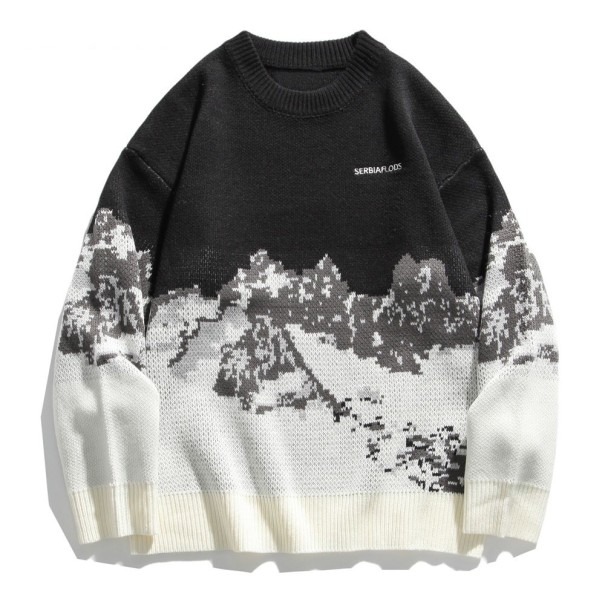 Pull pour homme avec montagnes noir M