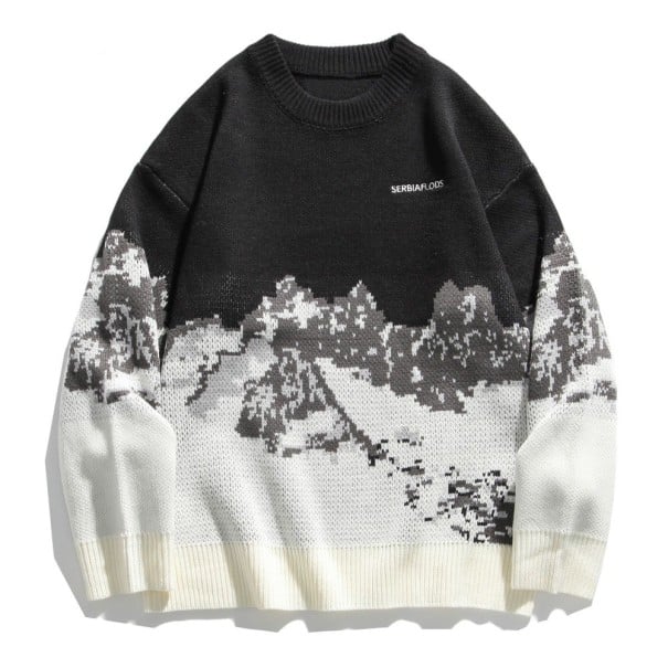Pull pour homme avec montagnes noir S