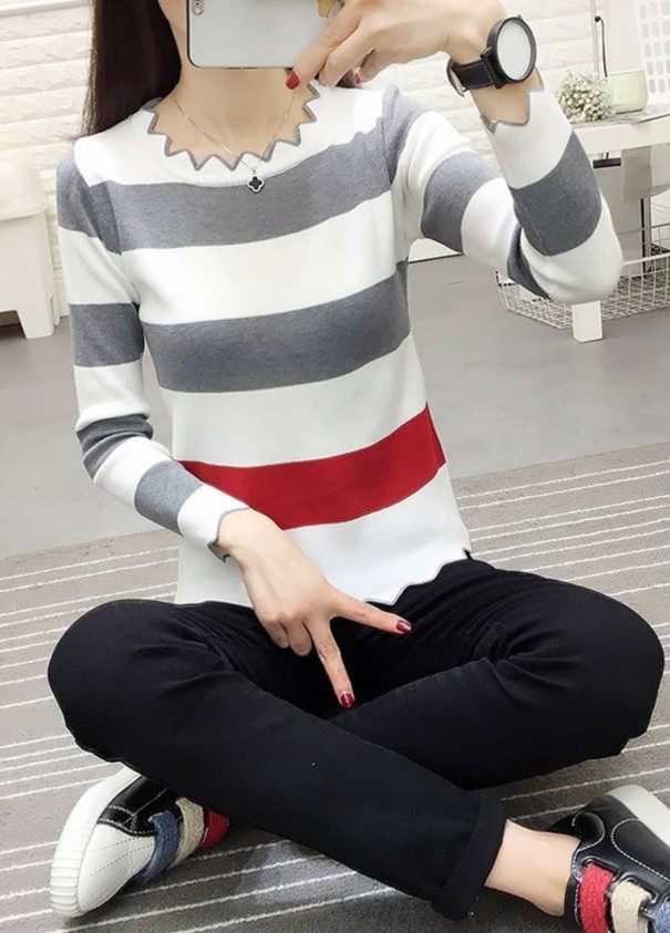 Pull rayé pour femmes G276 gris