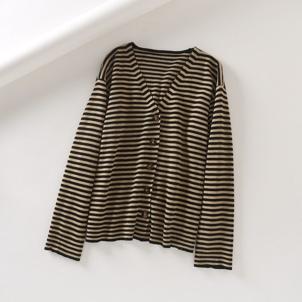 Pull rayé pour femmes G389 marron S