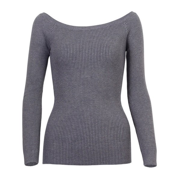 Pullover da donna con spalle scoperte grigio scuro