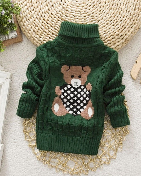 Pullover infantil com ursinho J2889 verde escuro 3