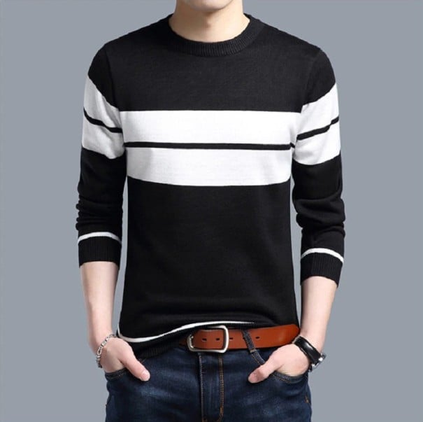 Pulover bărbătesc cu dungi F207 negru XL