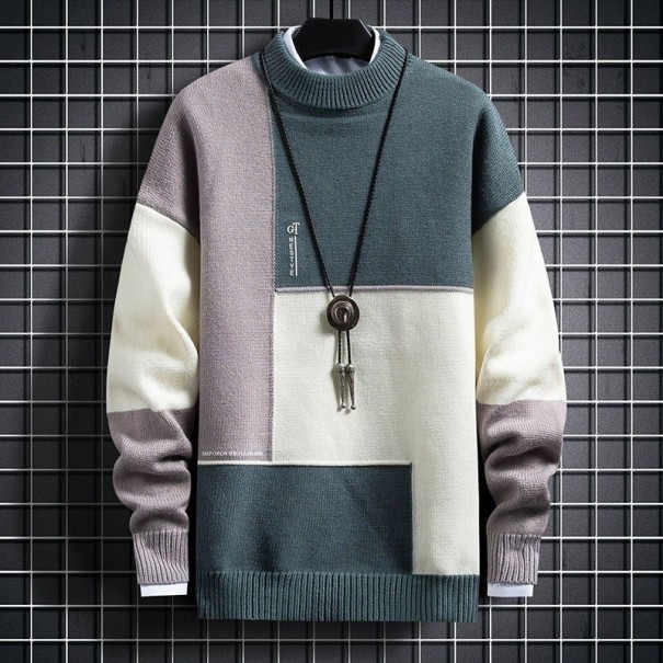 Pulover bărbătesc cu guler F299 verde inchis L