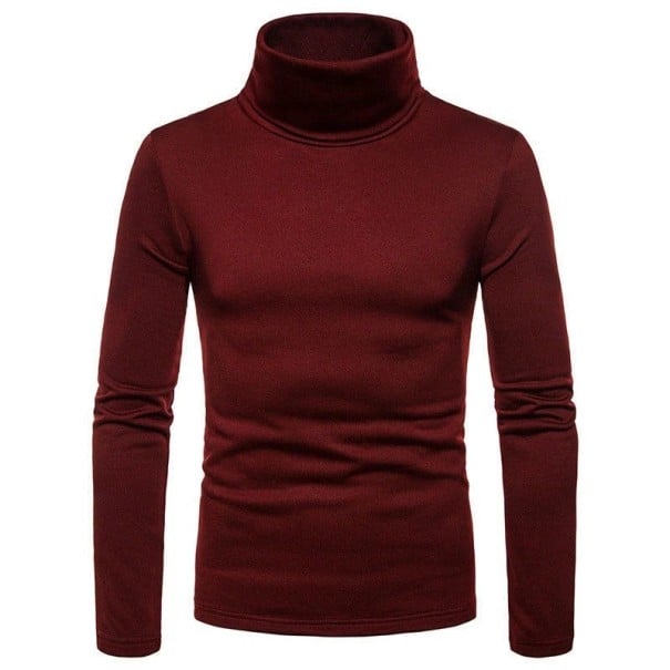 Pulover bărbătesc cu mânecă lungă și guler înalt Slim fit Pulover tricotat într-o singură culoare Îmbrăcăminte elegantă de modă Pulover de toamnă iarnă Poliester burgundy S