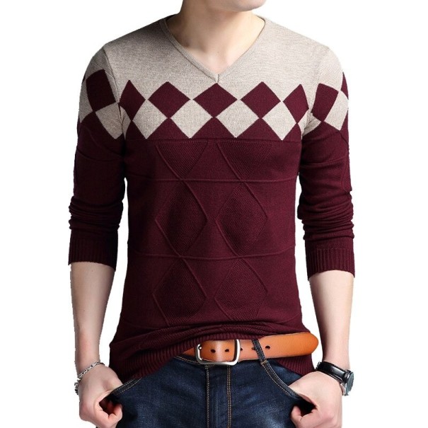Pulover bărbătesc cu model F204 burgundia XXL