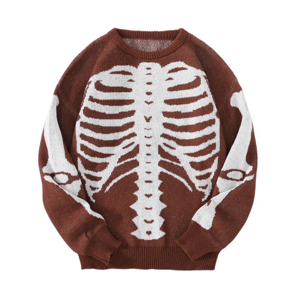 Pulover bărbați cu motiv de schelet maro L