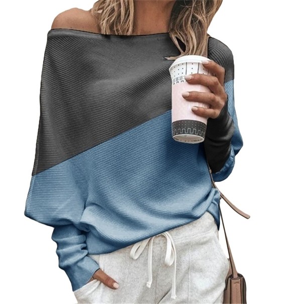 Pulover bicolor pentru femei B54 albastru 3XL