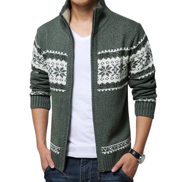 Pulover cu fermoar pentru bărbați F198 verde inchis XL