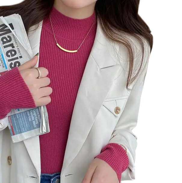 Pulover damă cu guler înalt din poliester și bumbac Pulover tricotat cu un singur colorit și mâneci lungi Top elegant cu mărime universală pentru iarnă roz