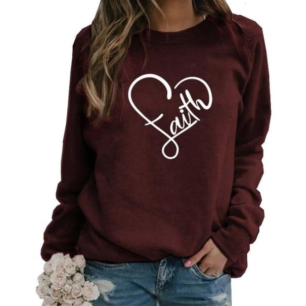 Pulover de dama cu imprimeu inima burgundy M