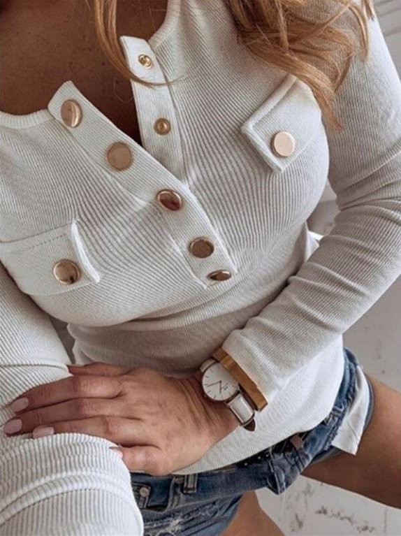 Pulover de damă cu nasturi G388 alb L