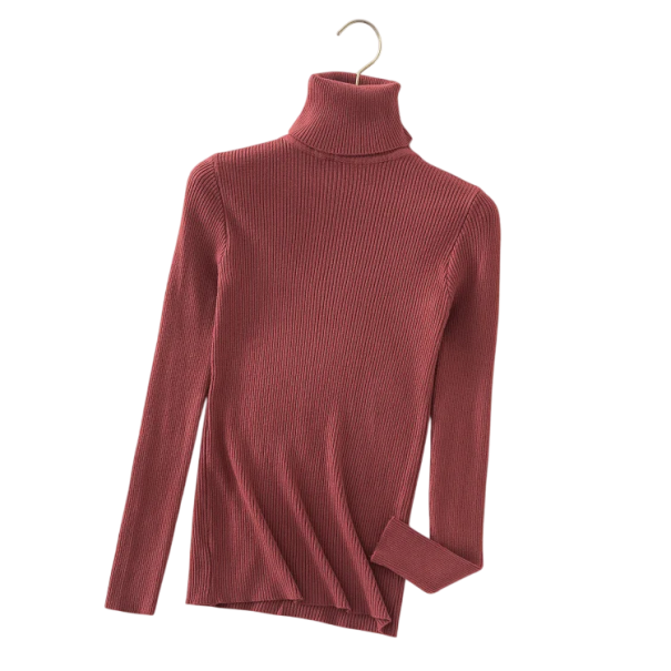 Pulôver de malha feminino com gola alta em algodão e acrílico Pulôver de cor única com mangas longas Tamanho universal para outono e inverno tijolo