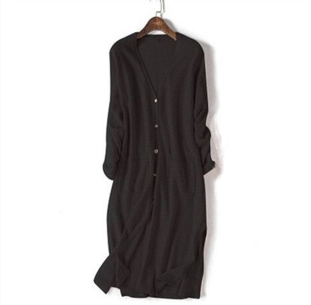 Pulover lung pentru femei cu buzunare A2184 negru XL
